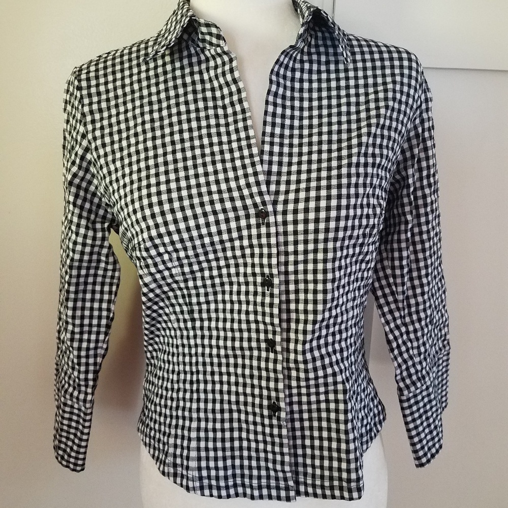 Zara basic gingham checkered button shirt blouse youth XL